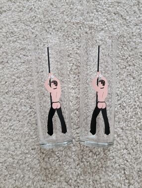 Vintage Novelty Male Pole Dancer Highball Glasses - Set of 2